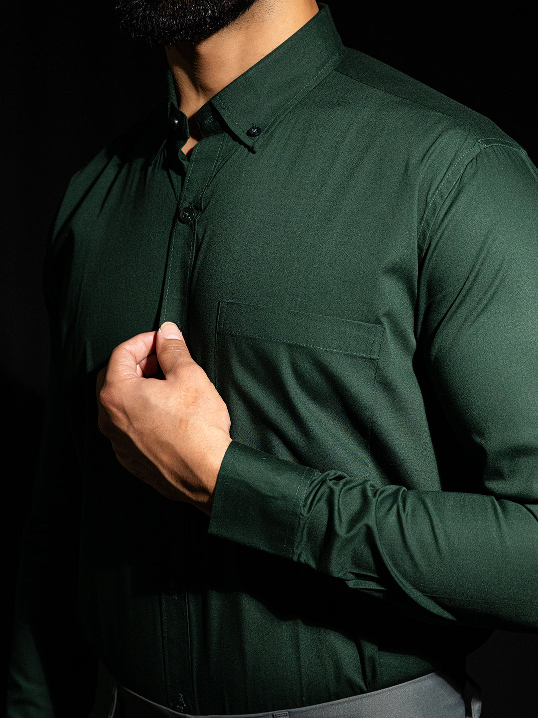 Dark Green Full Sleeves Cotton Shirt