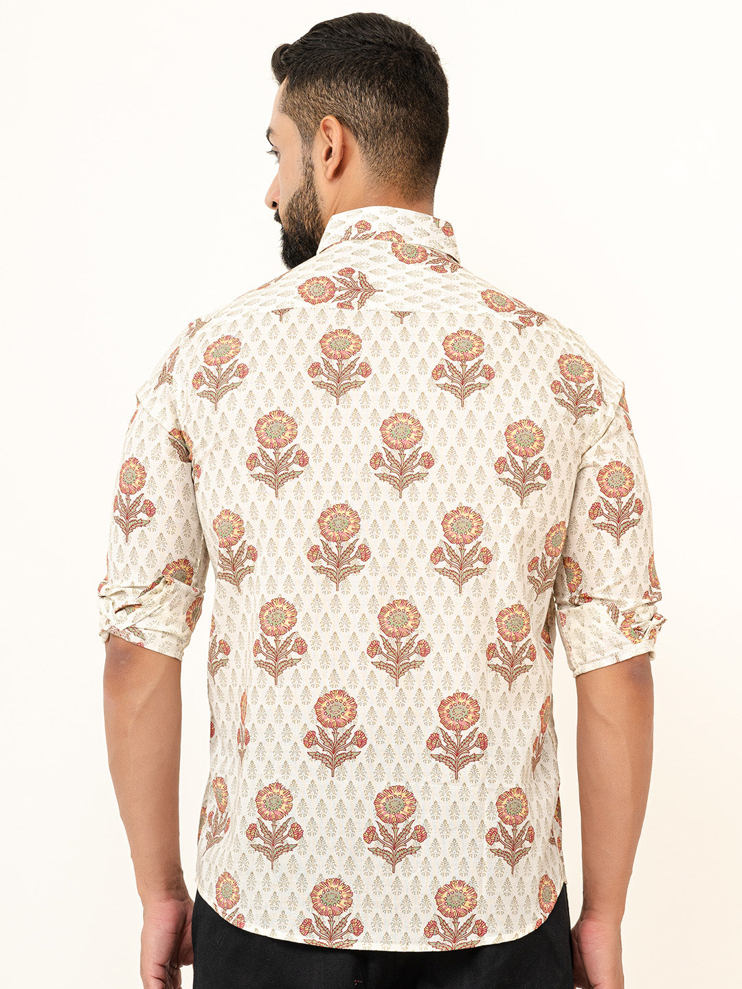 Off White Full Sleeves Cotton Printed Shirt