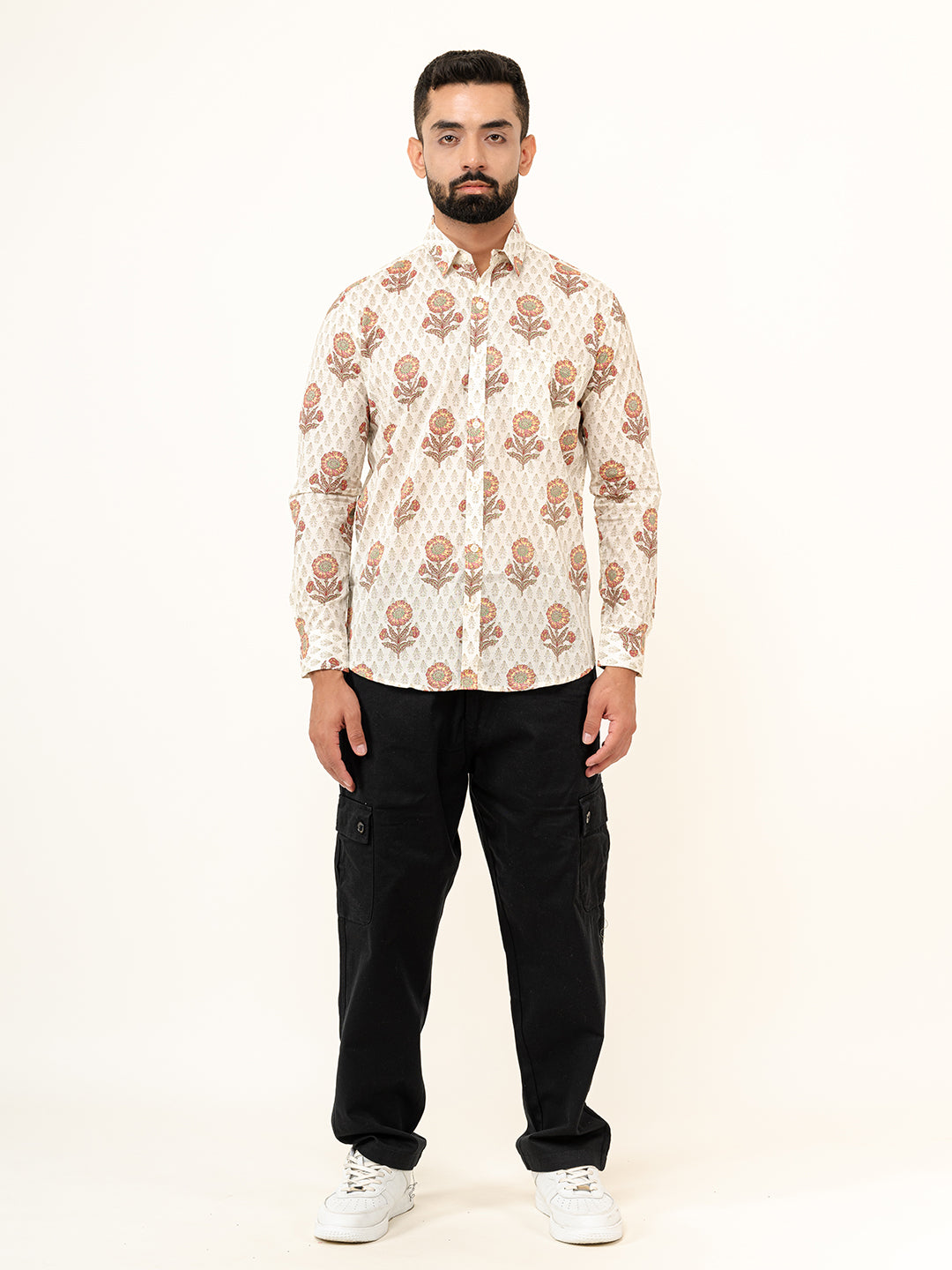 Off White Full Sleeves Cotton Printed Shirt