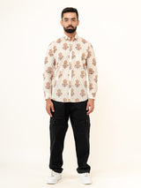 Off White Full Sleeves Cotton Printed Shirt