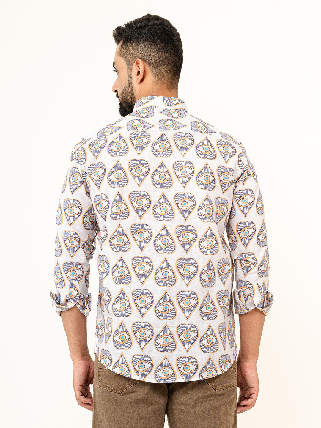 White Evil Eye Full Sleeves Cotton Printed Shirt