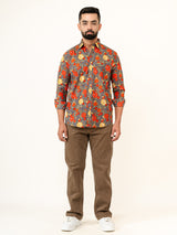 Grey Floral Printed Full Sleeves Cotton Printed Shirt