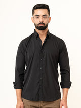 Black Full Sleeves Crepe Solid Shirt