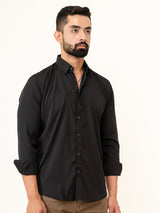 Black Full Sleeves Crepe Solid Shirt