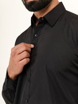 Black Full Sleeves Crepe Solid Shirt