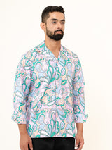 Multicolor Paisley Full Sleeves Cuban Collar Cotton Printed Shirt