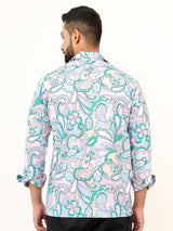 Multicolor Paisley Full Sleeves Cuban Collar Cotton Printed Shirt