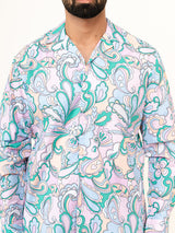 Multicolor Paisley Full Sleeves Cuban Collar Cotton Printed Shirt