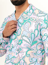 Multicolor Paisley Full Sleeves Cuban Collar Cotton Printed Shirt