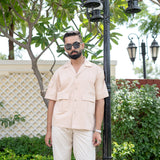 Cream 2 Pockets Oversized Twill Cotton Half Sleeves Shirt