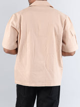 Cream 2 Pockets Oversized Twill Cotton Half Sleeves Shirt