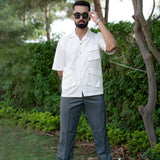 White 3 Pockets Oversized Twill Cotton Half Sleeves Shirt