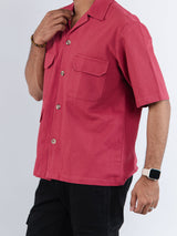 Red Maroon 4 Pockets Oversized Twill Cotton Half Sleeves Shirt