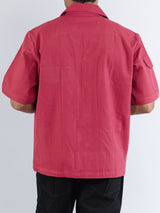 Red Maroon 4 Pockets Oversized Twill Cotton Half Sleeves Shirt