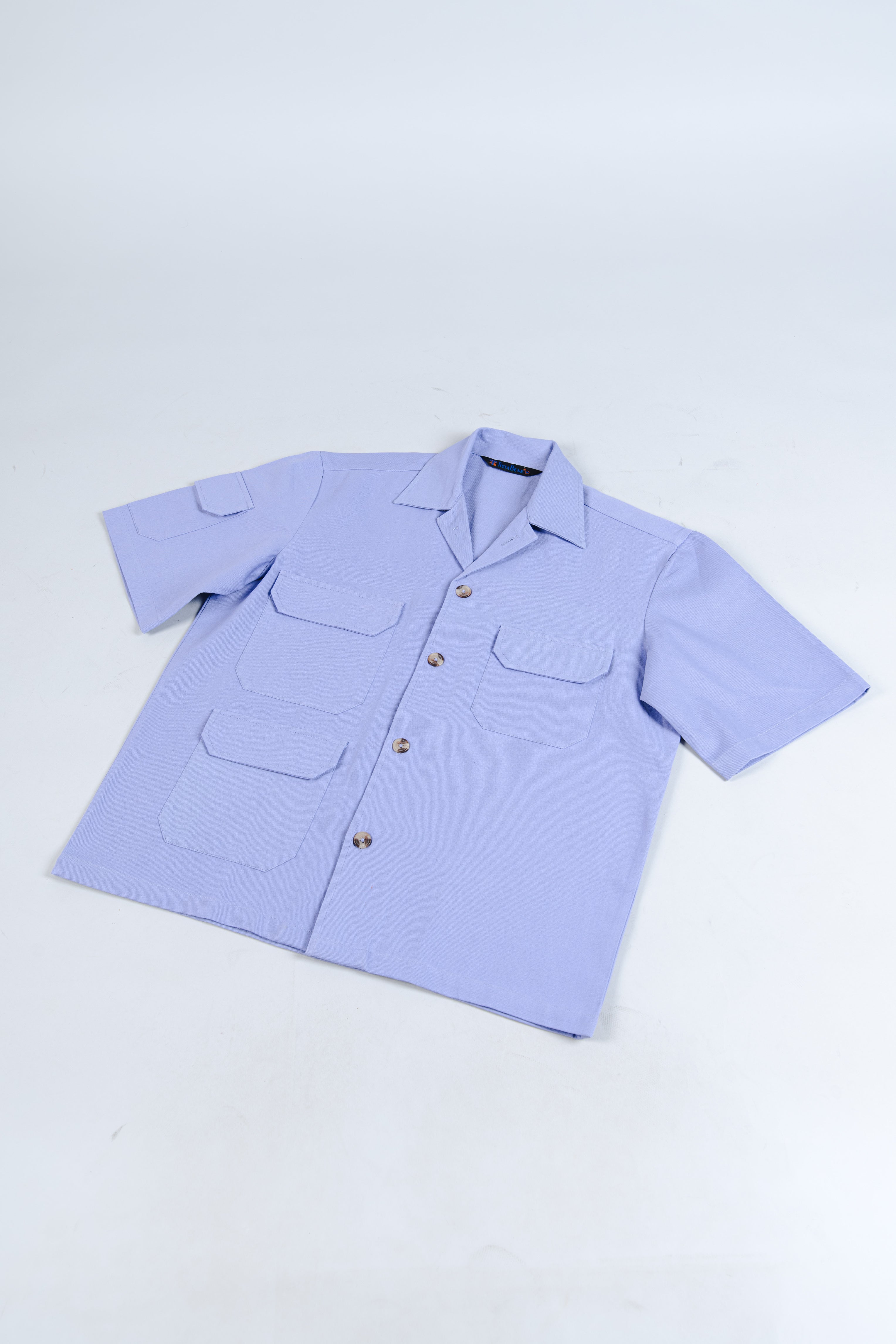 Lavender 4 Pockets Oversized Twill Cotton Half Sleeves Shirt