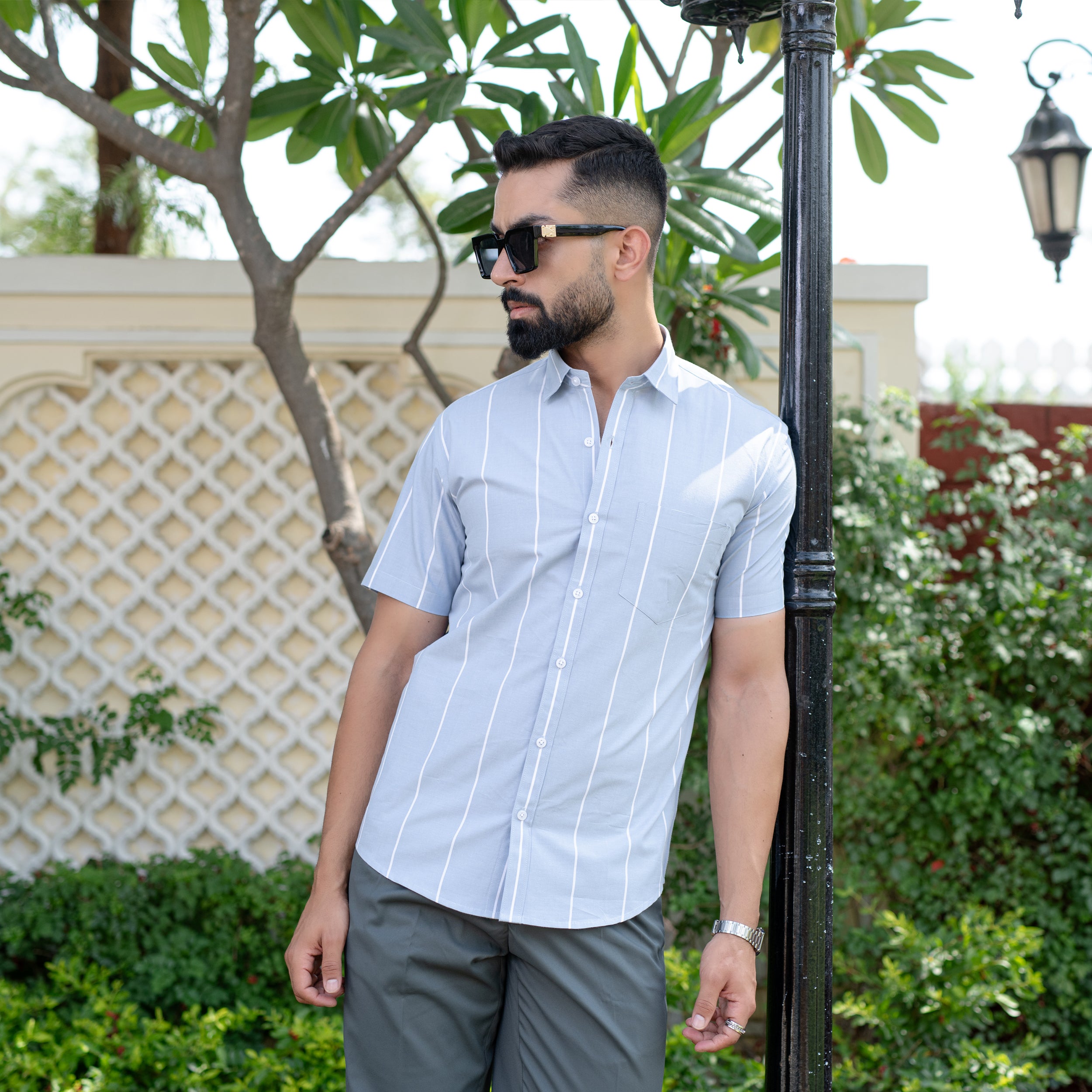 Blue Broad Stripes 
Single Pocket 
Formal Shirt