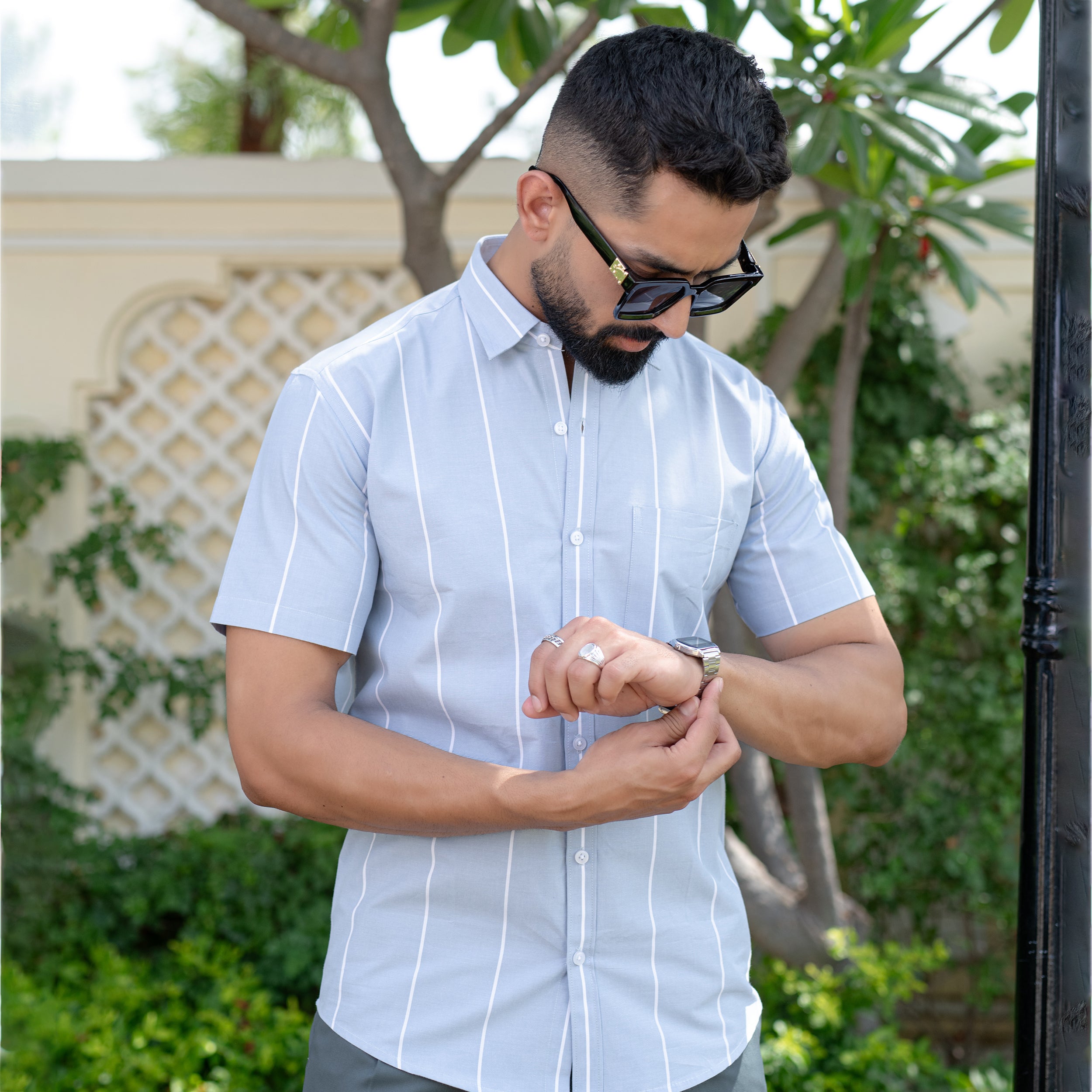 Blue Broad Stripes 
Single Pocket 
Formal Shirt