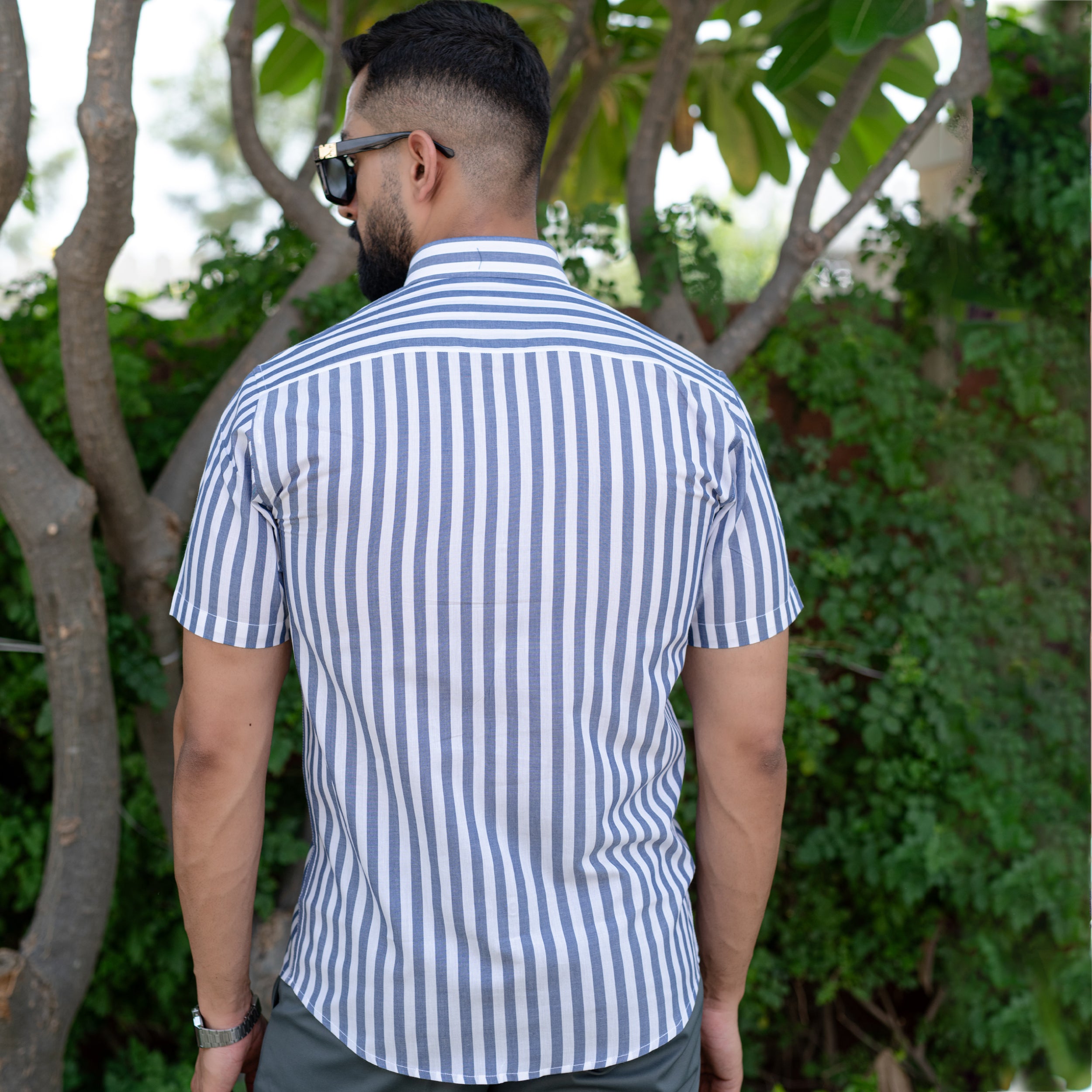 Navy Blue Stripes 
Single Pocket
Formal Shirt