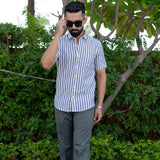 Navy Blue Stripes 
Single Pocket
Formal Shirt