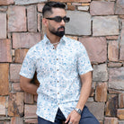 Sky Blue Floral Half Sleeve Printed shirt