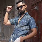 Dark Blue Floral Half Sleeve Printed shirt