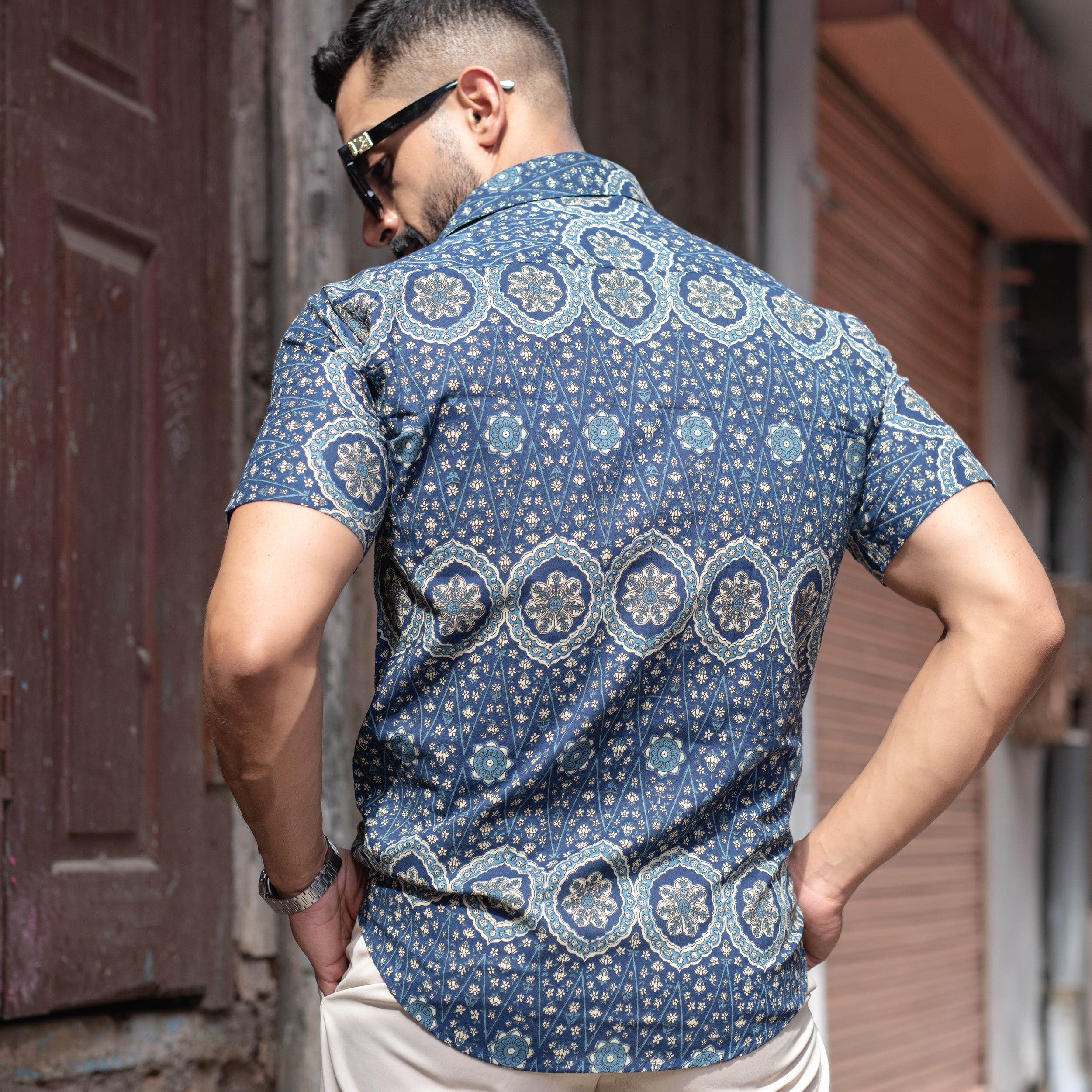 Dark Blue Floral Half Sleeve Printed shirt