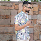 White Turkish Weave Half Sleeve  Printed Shirt