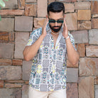 White Turkish Weave Half Sleeve  Printed Shirt