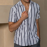 White Vertical Lines Turkish Weave Half Sleeve Shirt