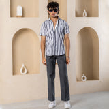 White Vertical Lines Turkish Weave Half Sleeve Shirt