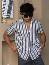 White Vertical Lines Turkish Weave Half Sleeve Shirt