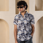 Black Floral Turkish Weave Half Sleeve Printed Shirt