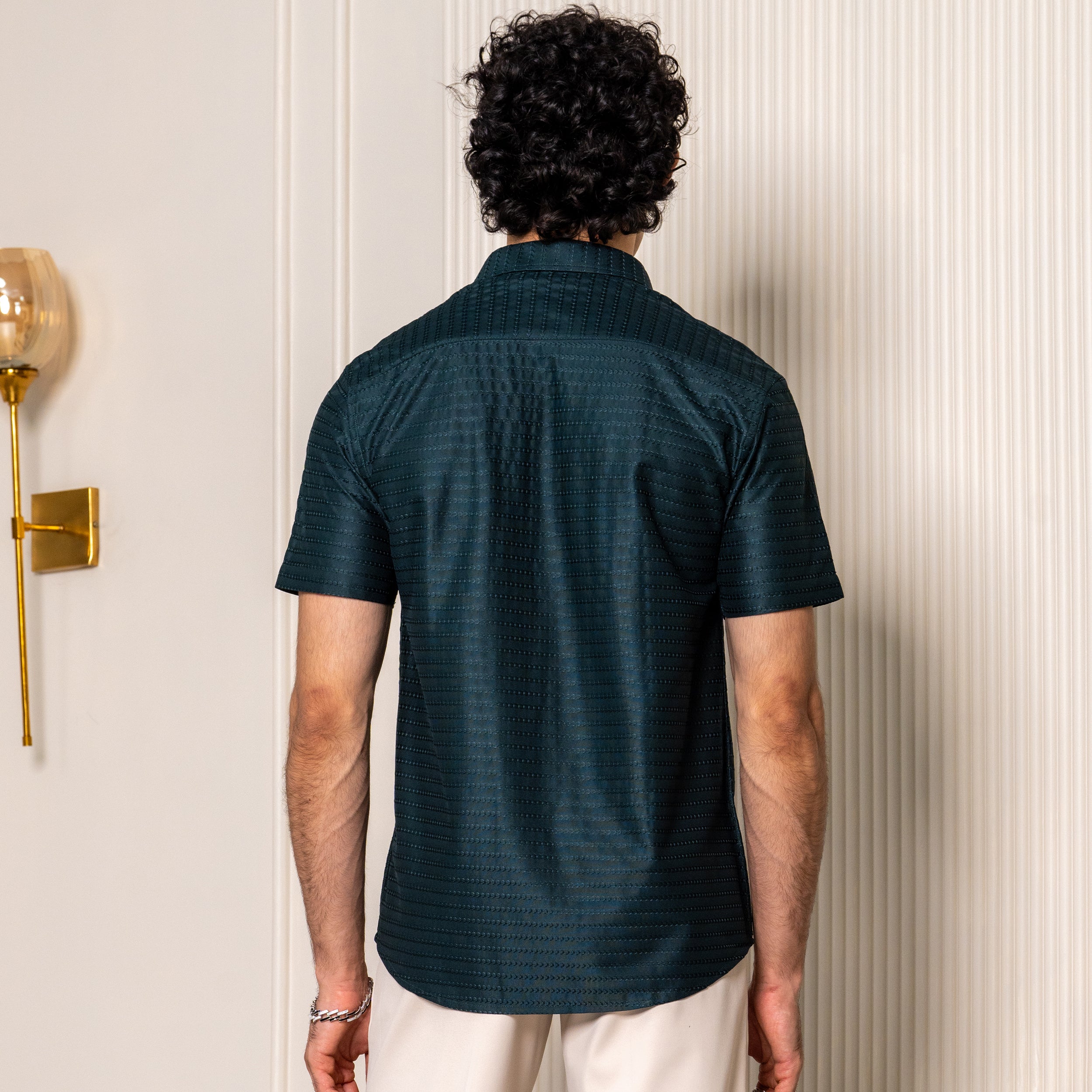 Teal Green Turkish Weave Half Sleeve Shirt