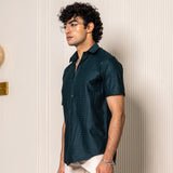 Teal Green Turkish Weave Half Sleeve Shirt