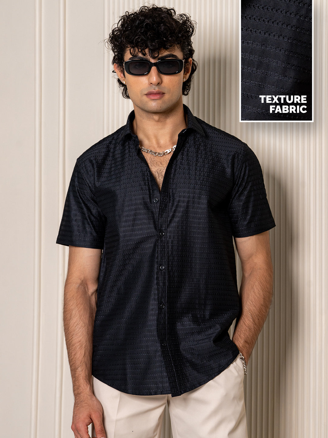 Black Turkish Weave Half Sleeves Shirt