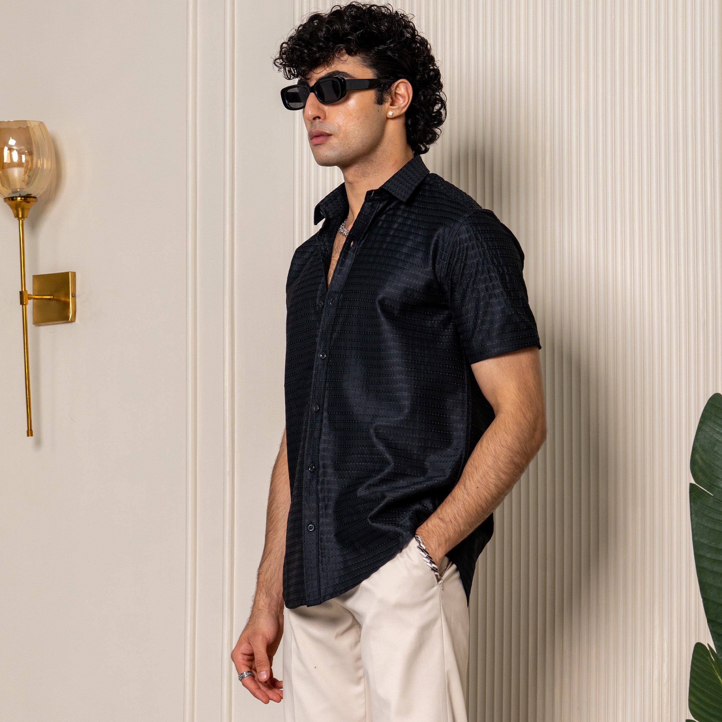 Black Turkish Weave Half Sleeves Shirt