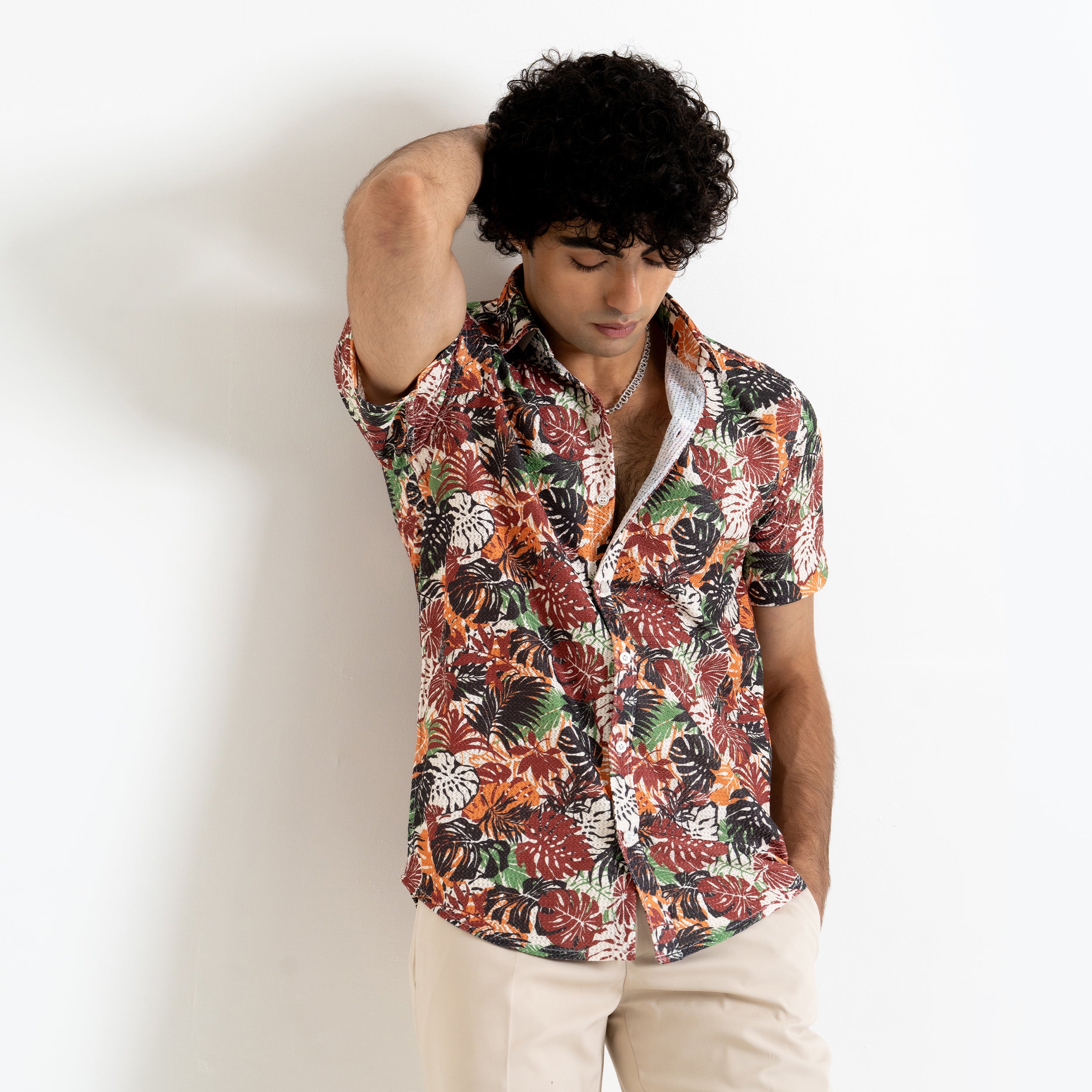 Multicolor Floral Print Turkish Weave Half Sleeve Shirt