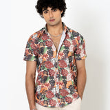 Multicolor Floral Print Turkish Weave Half Sleeve Shirt