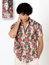 Multicolor Floral Print Turkish Weave Half Sleeve Shirt