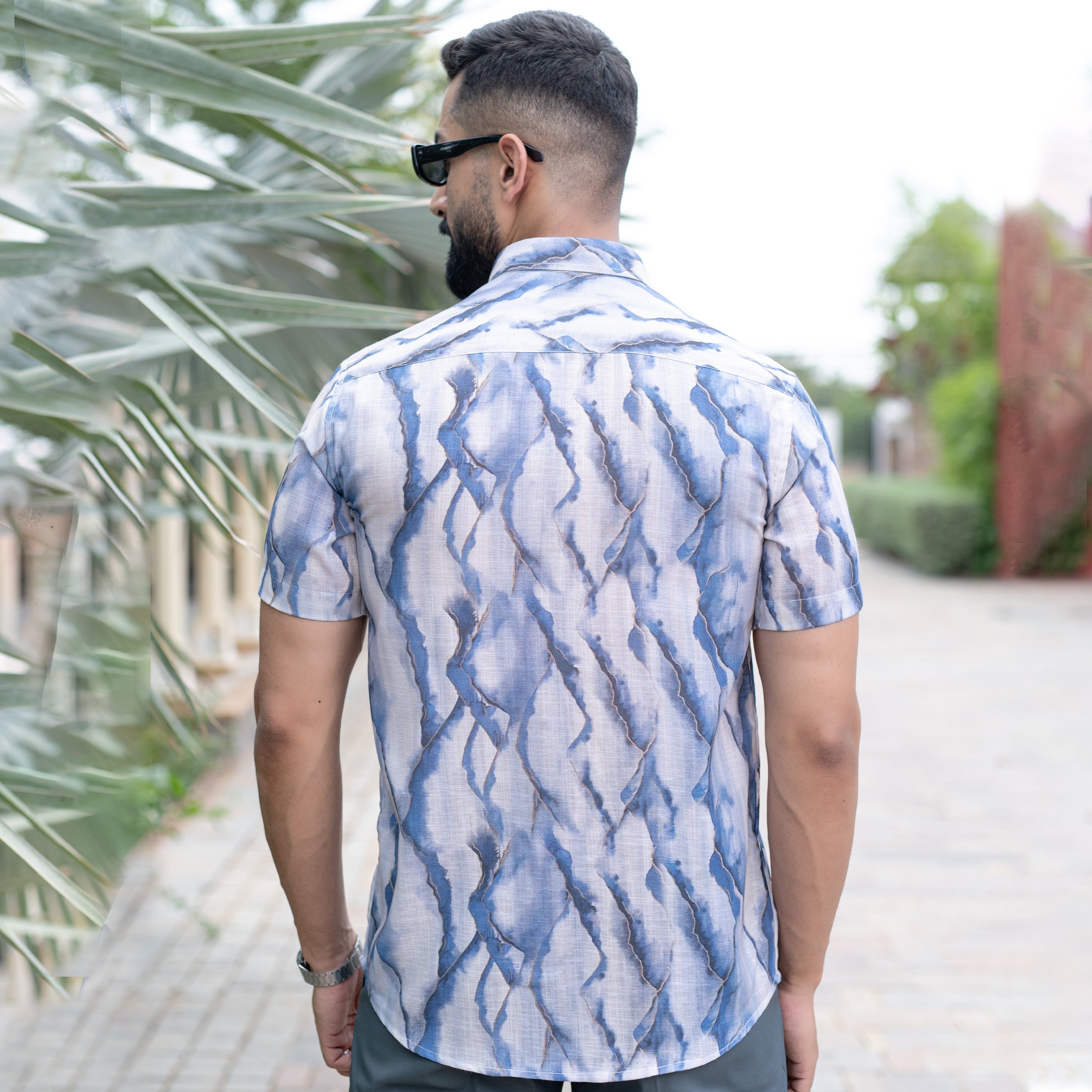 blue printed shirt