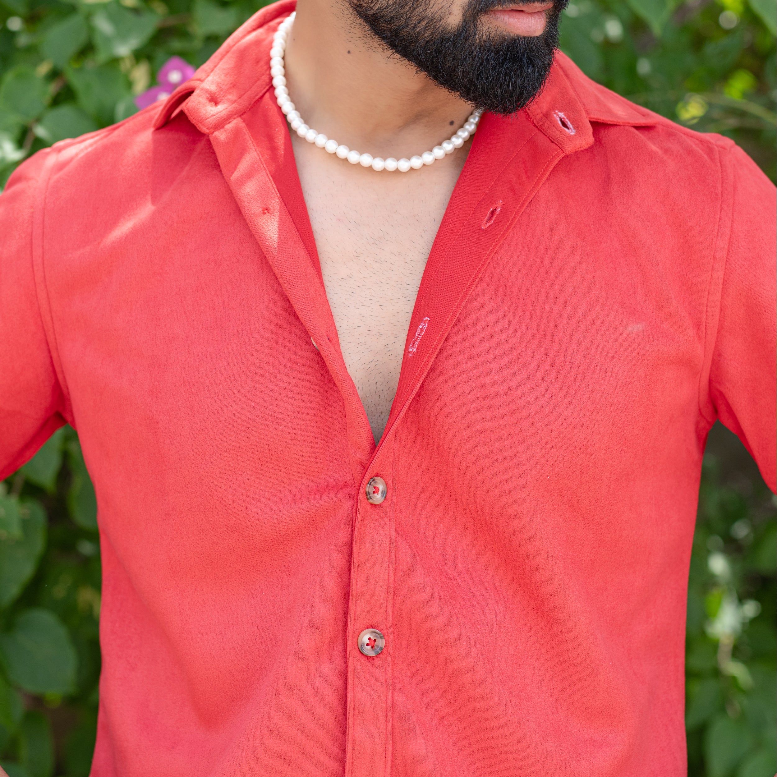 Crismson red Suede Oversize half sleeves shirt