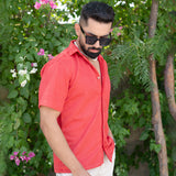 Crismson red Suede Oversize half sleeves shirt