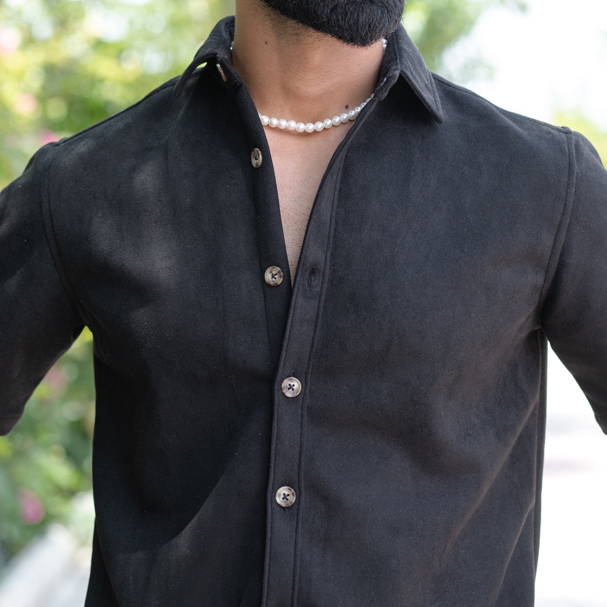 Black Suede Oversize half sleeves shirt