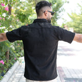 Black Suede Oversize half sleeves shirt