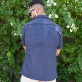 Navy blue Suede Oversize half sleeves shirt