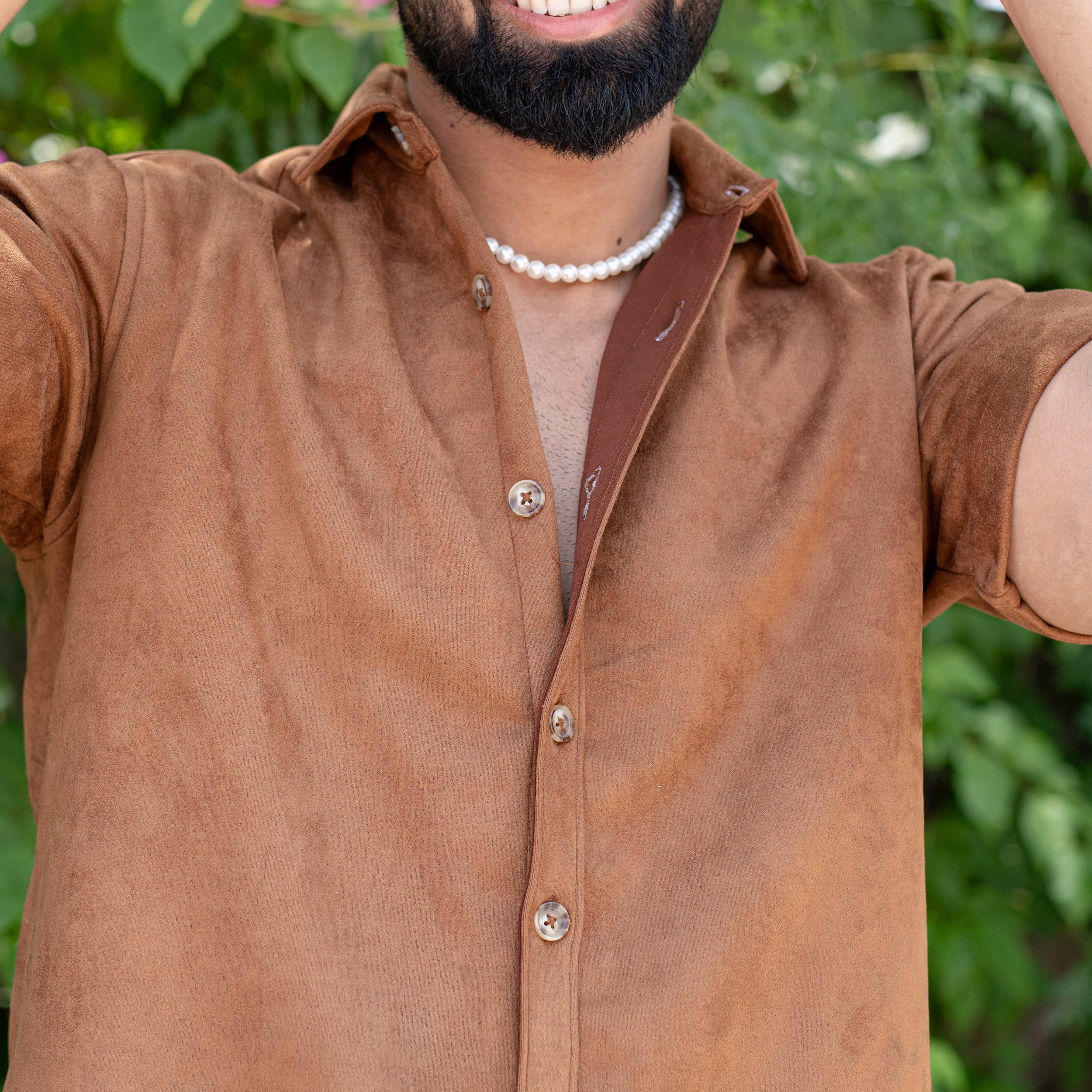 Brown Suede Oversize half sleeves shirt