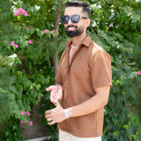 Brown Suede Oversize half sleeves shirt