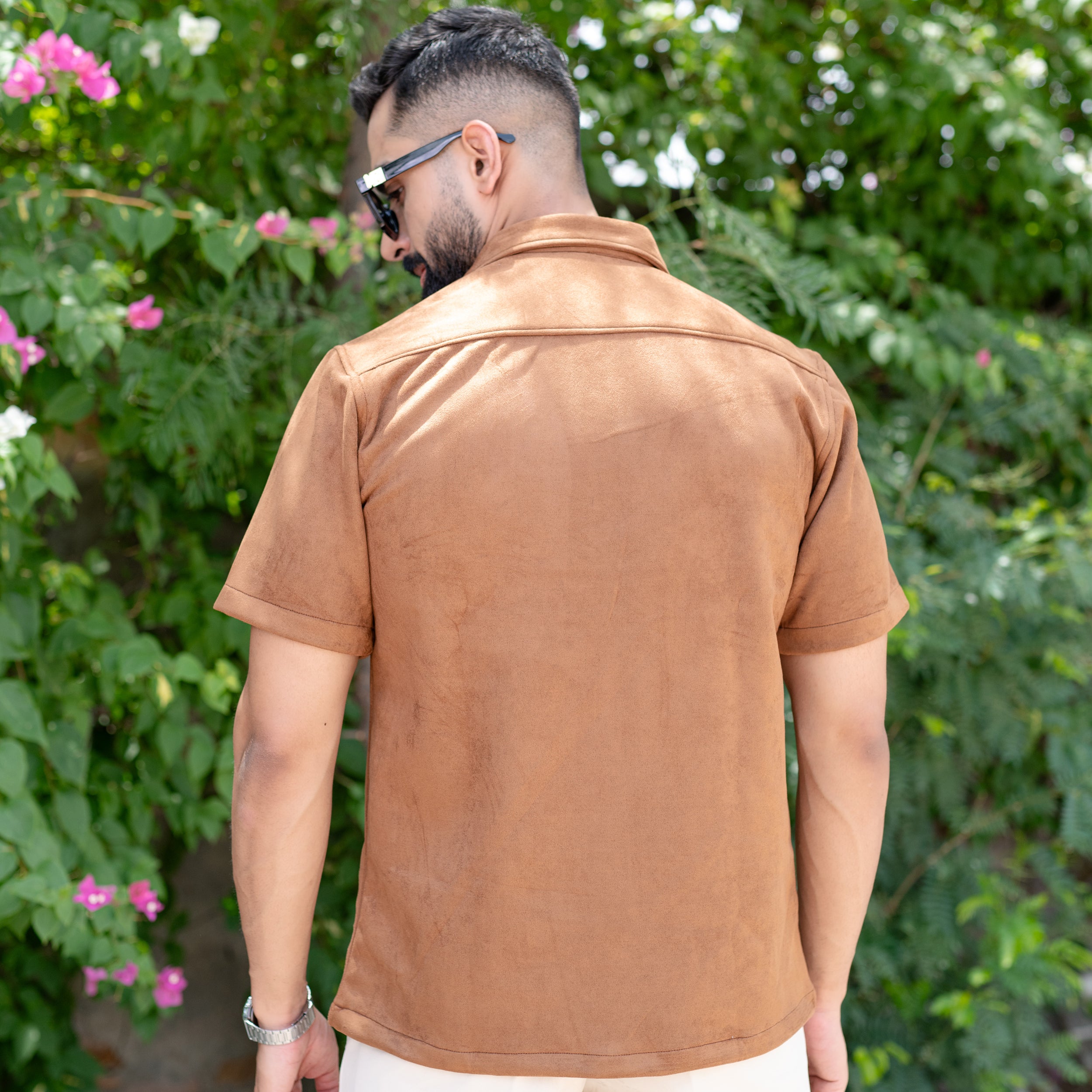 Brown Suede Oversize half sleeves shirt