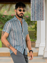 Teal Blue Tinted Half Sleeve Crochet Shirt