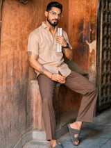 Classic Taupe Linen Half Sleeve Solid Shirt